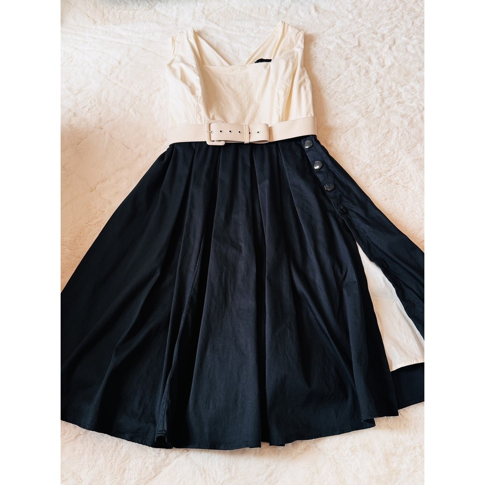 Collectif Color-block MidiSwing Dress matching belt, Dark Green&Cream US 18 UK22 - Picture 4 of 15